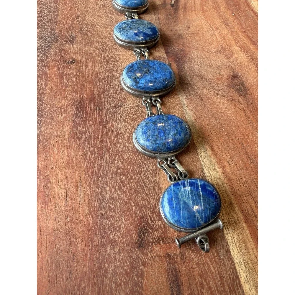Vintage Large Lapis Lazuli Cabochon 925 Sterling Silver Bracelet Native Navajo